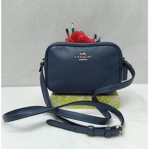 Coach Blue Pebbled Leather Zipper Closure Crossbody Bag